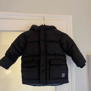 Zara Boys Kids Puffer Jacket Size 3/4 Black Zip Up And Hooded